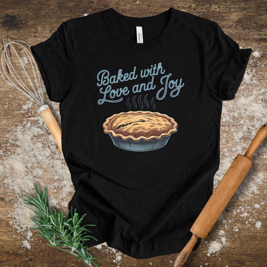 Baked with Love and Joy – Heartwarming Baking T-shirt for Bakers in Black Heather
