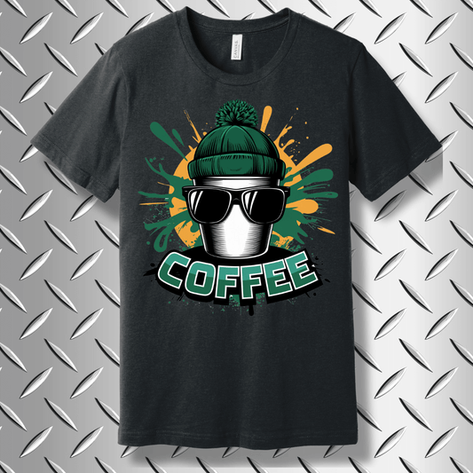 Coffee – Playful Coffee Lover’s T-shirt with Cool Design in Dark Grey Heather
