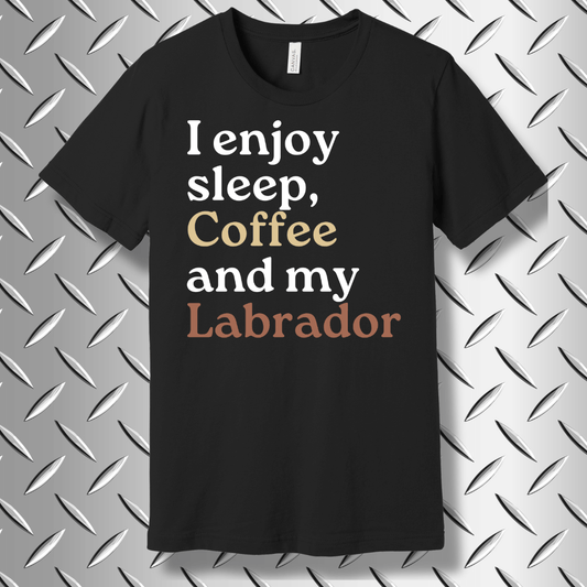 Funny Labrador and coffee lover t-shirt in Black Heather
